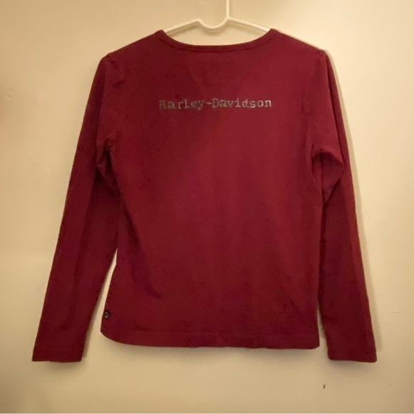 Harley Davidson Top Women’s Size Small  Long Sleeve‎ V Neck Pull Over Red - Picture 1 of 8